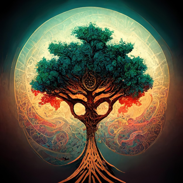 Drzewo życia święty symbol Indywidualność pomyślność i koncepcja wzrostu ilustracja 3D