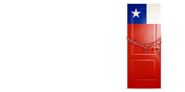Zdjęcie drzwi w kolorze flagi narodowej chile blokowane łańcuchem blokada krajów podczas koronawirusa