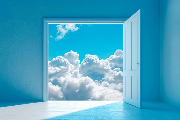 Drzwi z oknem, które wygląda na puszczowe białe chmury