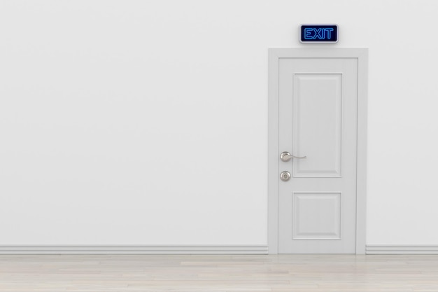 Drzwi z wyjściem znakowym w pokoju 3D ilustracja