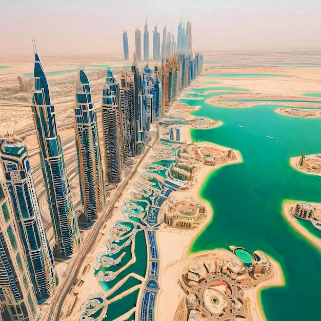 Dubai Skyline Fantastyczny widok miasta Dubai ai obraz wygenerowany