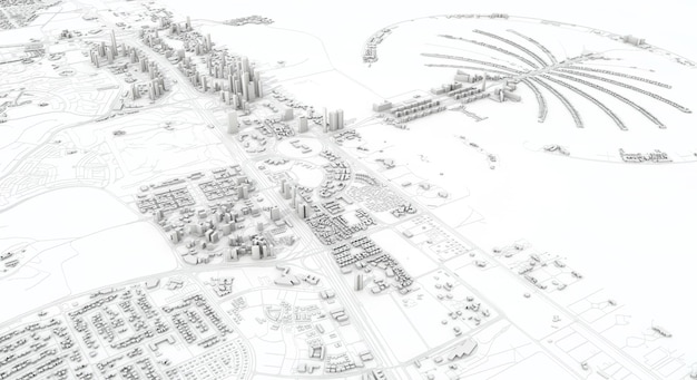 Dubaj mapa miasta d renderowania satelitarnego widoku z lotu ptaka
