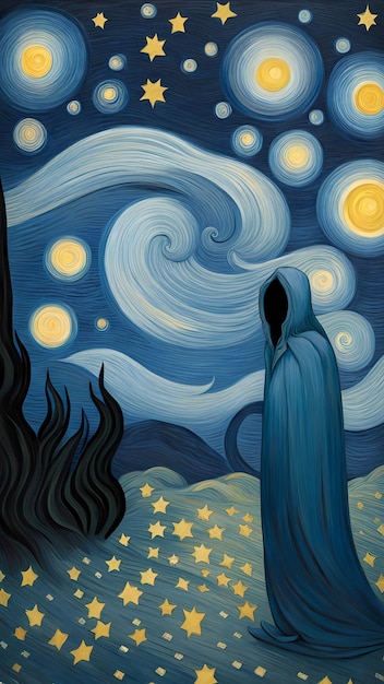 Duch w gwiaździstą noc postać z kreskówki projekt koncepcja halloween ilustracja