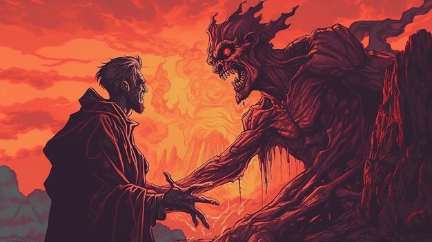 Duchowny egzorcyzmujący demona z opętanej ofiary Koncepcja fantasy Obraz ilustracyjny Generative Ai