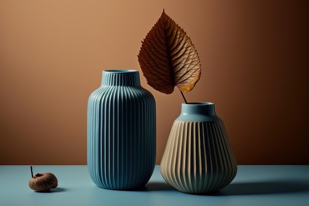 Duet minimalistycznych beżowych wazonów Ilustracja AI Generative