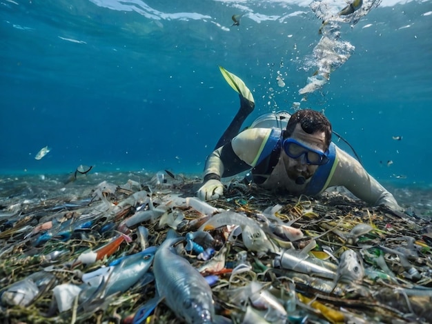 Zdjęcie dugongy podwodne nurkowanie otwarte morze człowiek śmieci zanieczyszczenie plastikowe ekosystemy martwe ryby mari