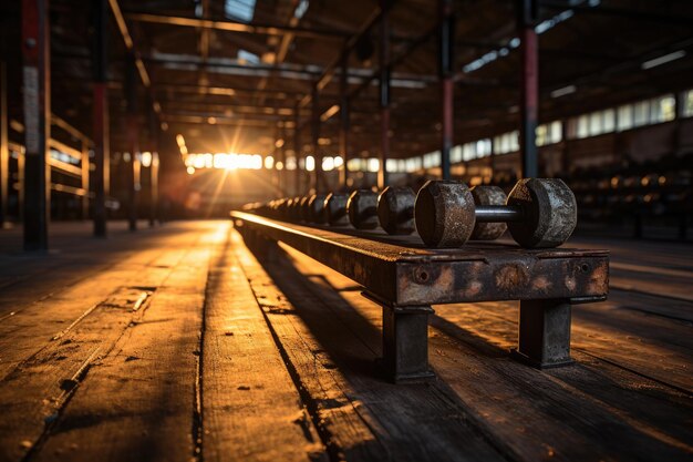 Dumbbells wyrównane pod słońcem siłowni generatywny IA