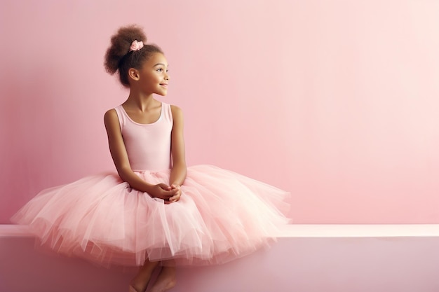 Dumna afroamerykańska dziewczynka na balecie w różowej spódnicy tutu dzieci stojące na balecie