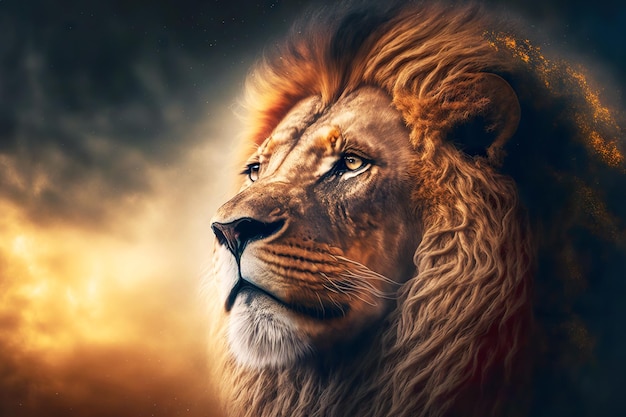 Dumny piękny drapieżnik zbliżenie portret dużego lwa
