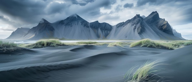 Duny piaszczyste na Stokksnes na południowo-wschodnim wybrzeżu Islandii z Vestrahorn