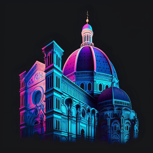 Zdjęcie duomo santa maria del fiore w neonowym stylu wygenerowane ai