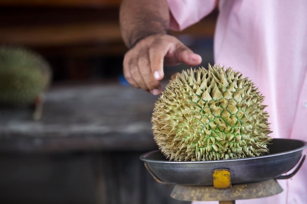 Durian jest umieszczany na wadze