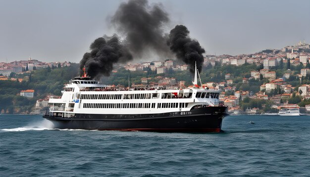 duża biała i czarna łódź z dymem wychodzącym z niej
