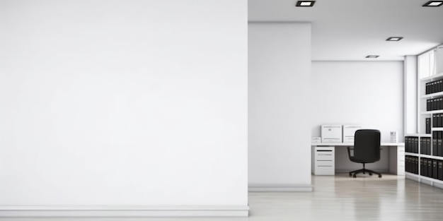 Duża biała pusta ściana do makiety we wnętrzu biura Generative AI AIG18