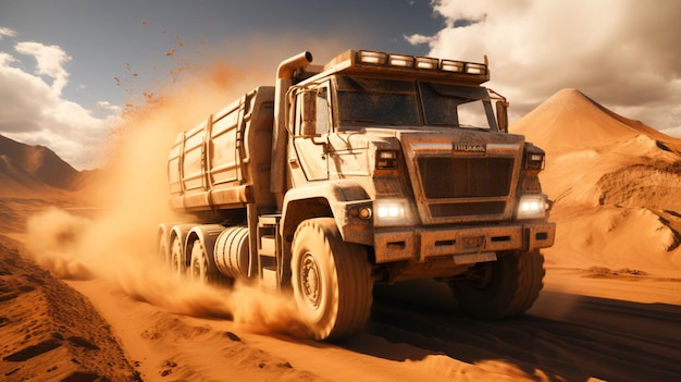 Duża ciężarówka przewożąca piasek na terenie wydobycia platyny