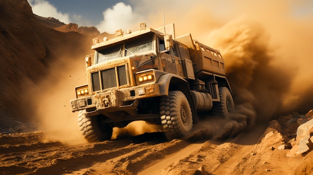 Duża ciężarówka przewożąca piasek na terenie wydobycia platyny