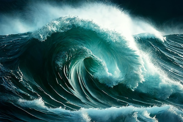 Duża fala morska tsunami na pełnym morzu Tło morza