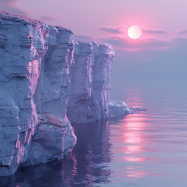 duża formacja skalna z zachodem słońca nad wodą
