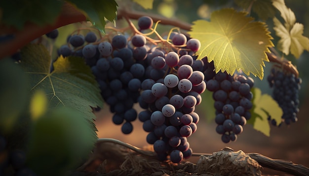 Duża gałąź niebieskich winogron Generative AI