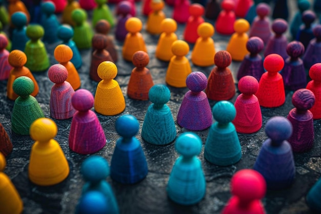 Zdjęcie duża grupa kolorowych drewnianych figur