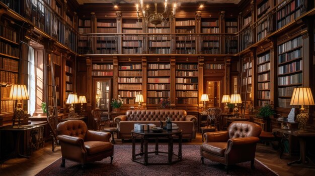 Zdjęcie duża i luksusowa prywatna biblioteka w starym stylu