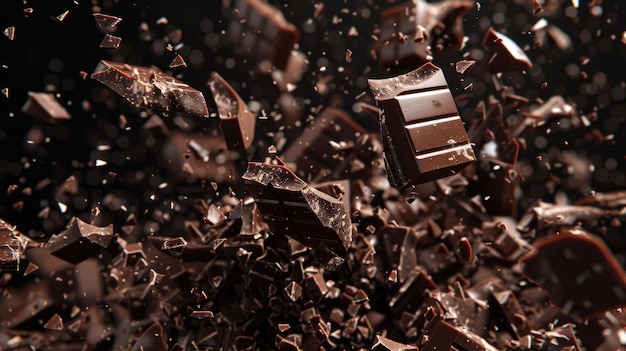 Zdjęcie duża ilość czekolady spadająca z góry