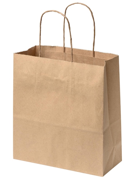 Zdjęcie duża jednorazowa brązowa papierowa torba z uchwytami na białym tle ekologiczne opakowanie zero odpadów