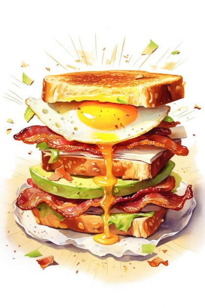 Zdjęcie duża kanapka z jajami, awokado i bekonem na talerzu menu śniadania