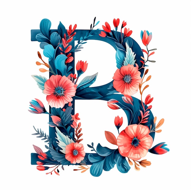 duża litera B z różnych kwiatów ogrodowych na białym tle litery alfabetu kwiatowego B