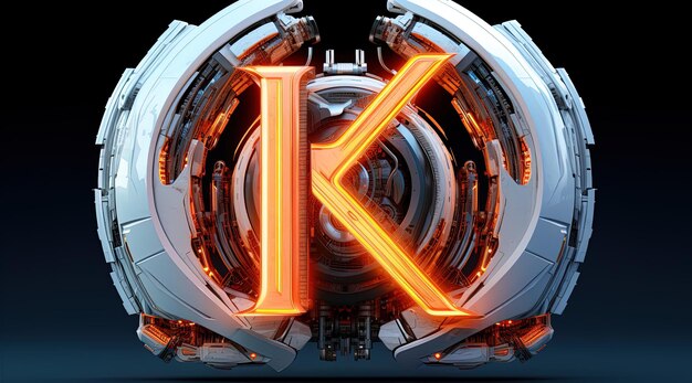duża litera k jest oświetlona neonowo pomarańczowo-żółto