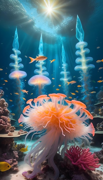 duża meduza jest w akwarium z wieloma meduzami