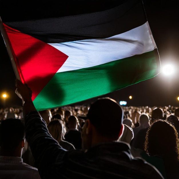 Zdjęcie duża palestyńska flaga jest trzymana w tłumie