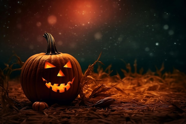 Duża straszna dynia na wakacjach Halloween Ai generowane