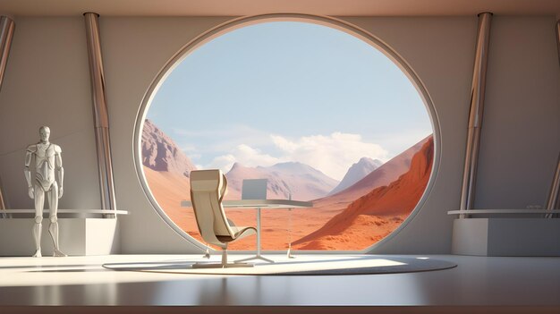 Duże biuro z widokiem na pustynię 3D