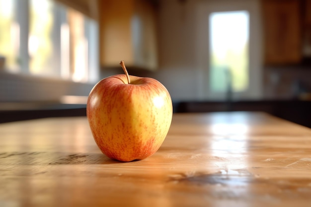 Duże dojrzałe jabłko na drewnianym stole