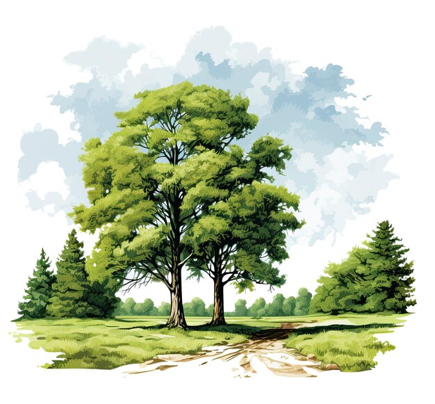 Duże drzewo odizolowane na białym tle w stylu kreskówki ilustracja wektorowa
