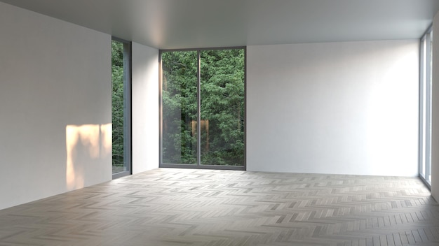 Duże luksusowe, nowoczesne, jasne wnętrza, model salonu, ilustracja, rendering 3D