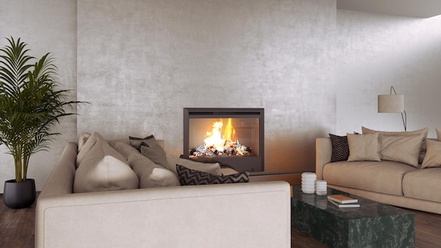 Duże luksusowe, nowoczesne, jasne wnętrza, model salonu, ilustracja, rendering 3D