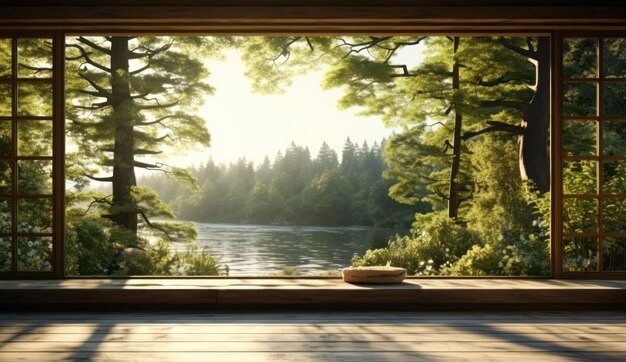 duże okno z drzewami w tle medytacja