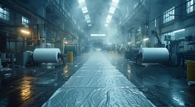 Duże rolki papieru przemysłowego w fabryce