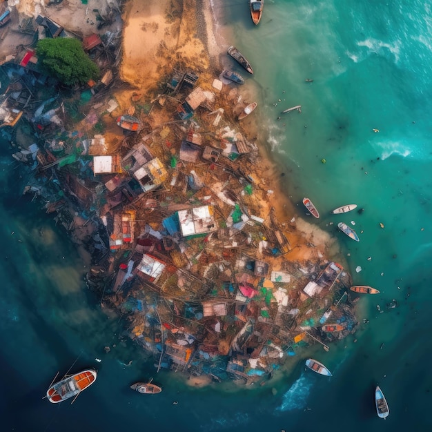 Duże śmieci Głupi Widok Z Lotu Ptaka W Oceanie Zanieczyszczenie Ziemi Generatywnej Ai