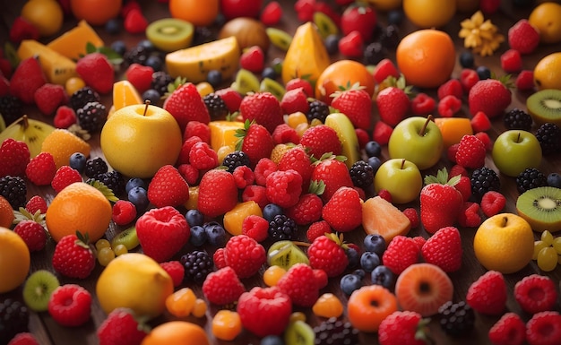 Dużo owoców z żywym kolorem tła