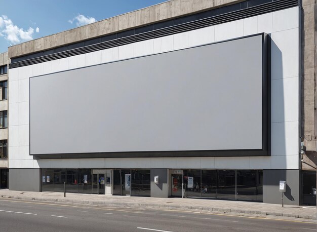duży biały budynek z dużym billboardem na boku