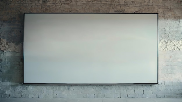 Zdjęcie duży biały ekran zamontowany na ceglanej ścianie