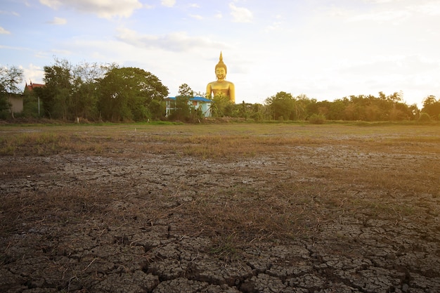 Zdjęcie duży buddha przy wata muang świątynią z zmierzchem, angthong, tajlandia