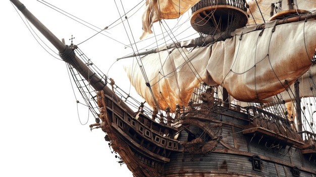 Zdjęcie duży drewniany statek z żaglami pływający po wodzie doskonały do tematów morskich i historycznych ilustracji