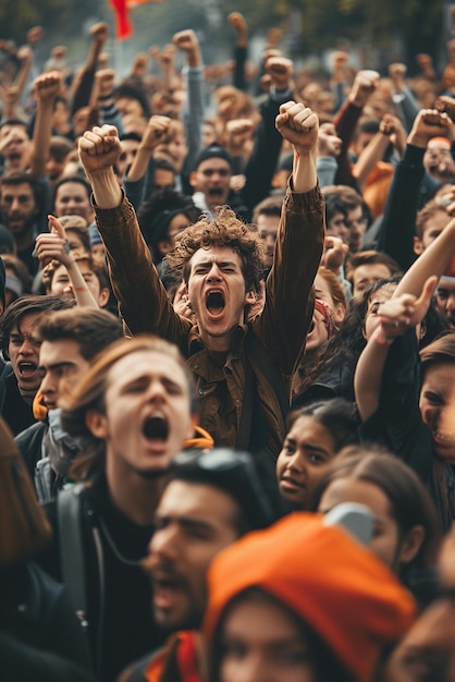 Zdjęcie duży gniewny tłum uczestniczący w protestach