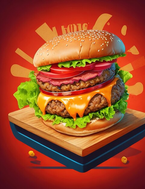 Duży hamburger na czerwonym tle