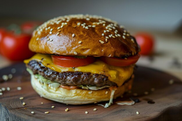 Zdjęcie duży i smaczny hamburger.