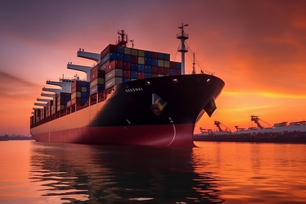 Duży kontenerowiec pływający po oceanie reprezentujący logistykę biznesową Generative Ai